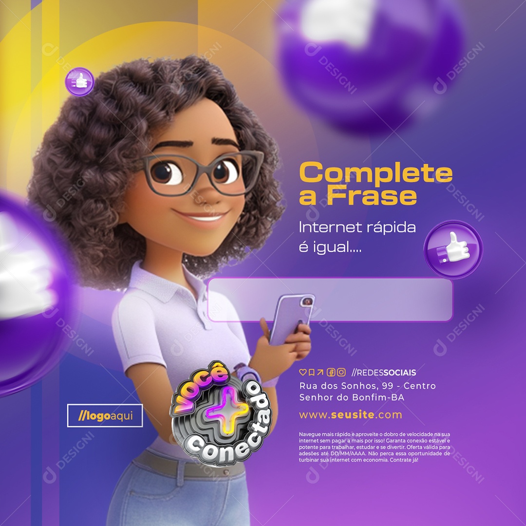 Você Mais Conectado Provedor de Internet Complete a Frase Social Media PSD Editável