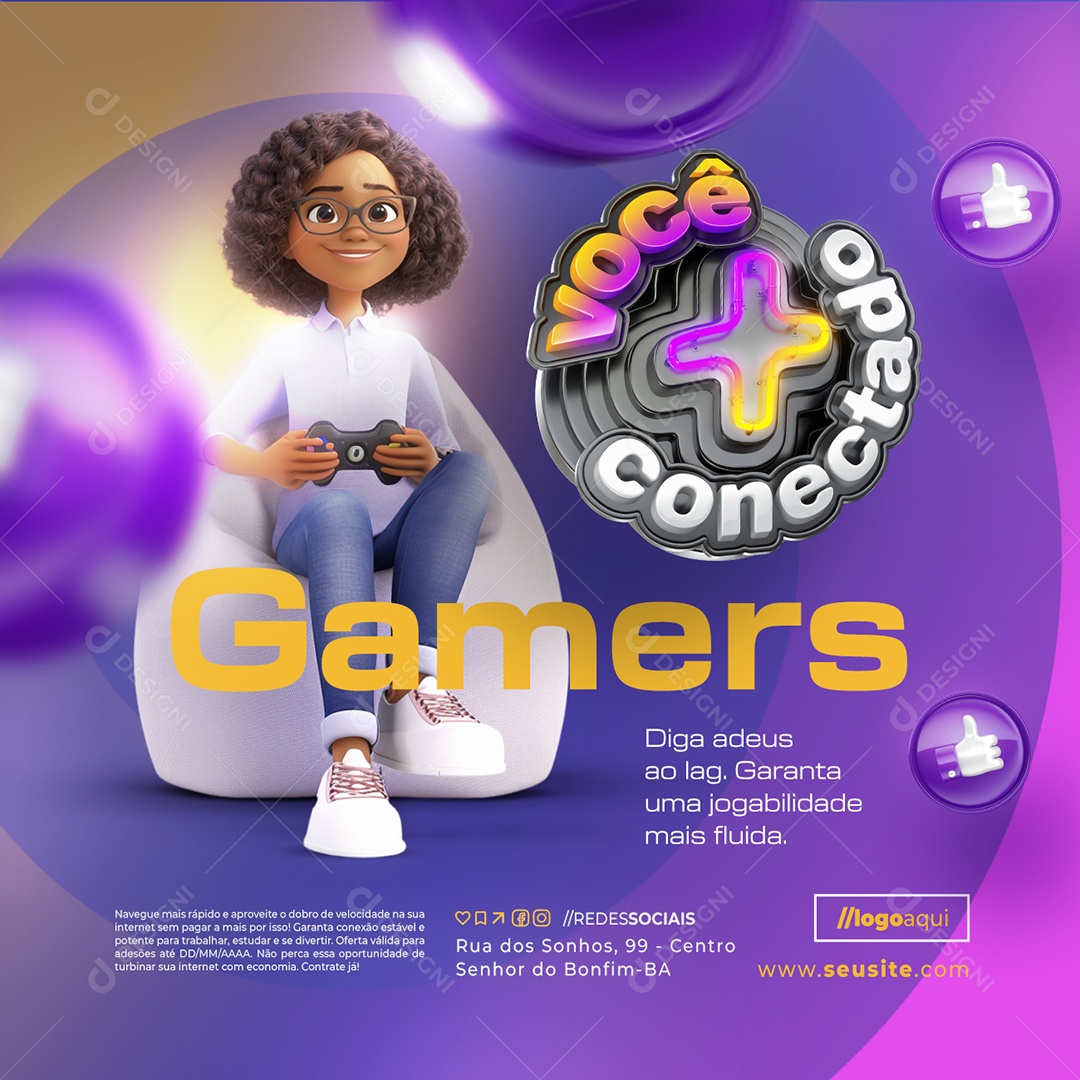 Você Mais Conectado Provedor de Internet Gamers Diga Adeus ao Lag Social Media PSD Editável