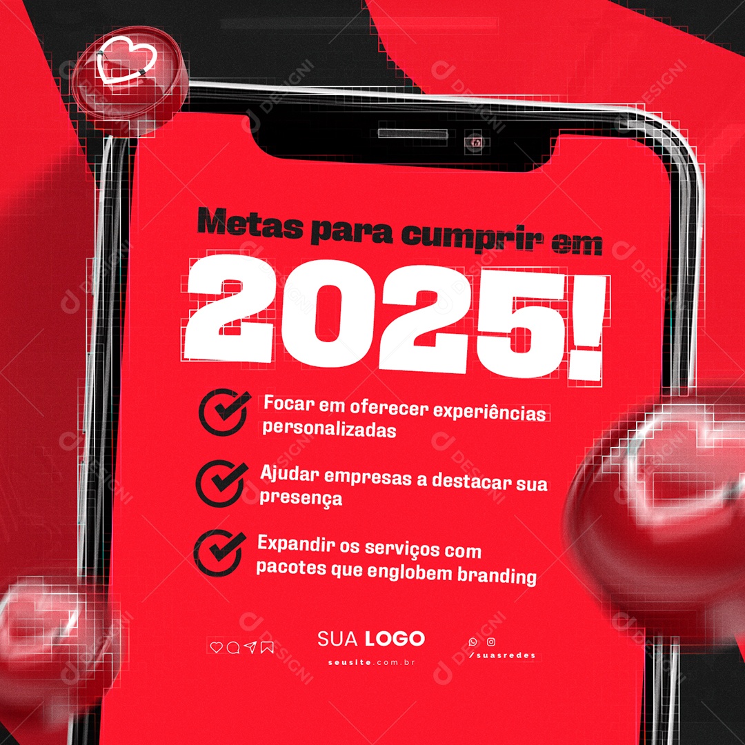 Designer Gráfico Metas para Cumprir em 2025 Social Media PSD Editável