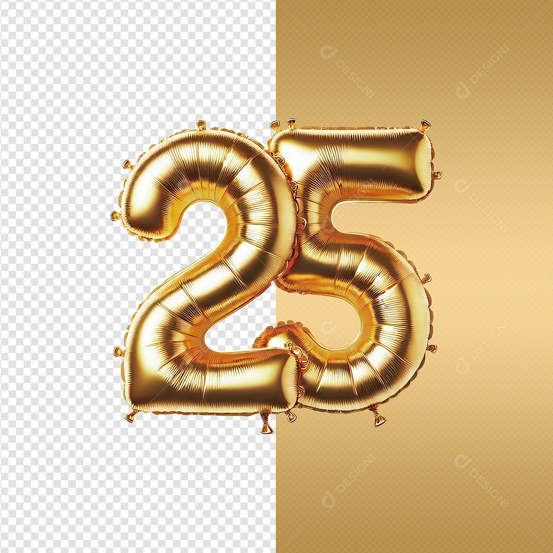 Balão Número 25 Elemento 3D para Composição PSD