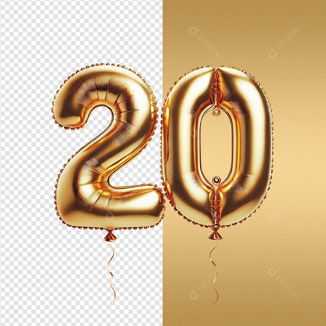 Balão Número 20 Elemento 3D para Composição PSD