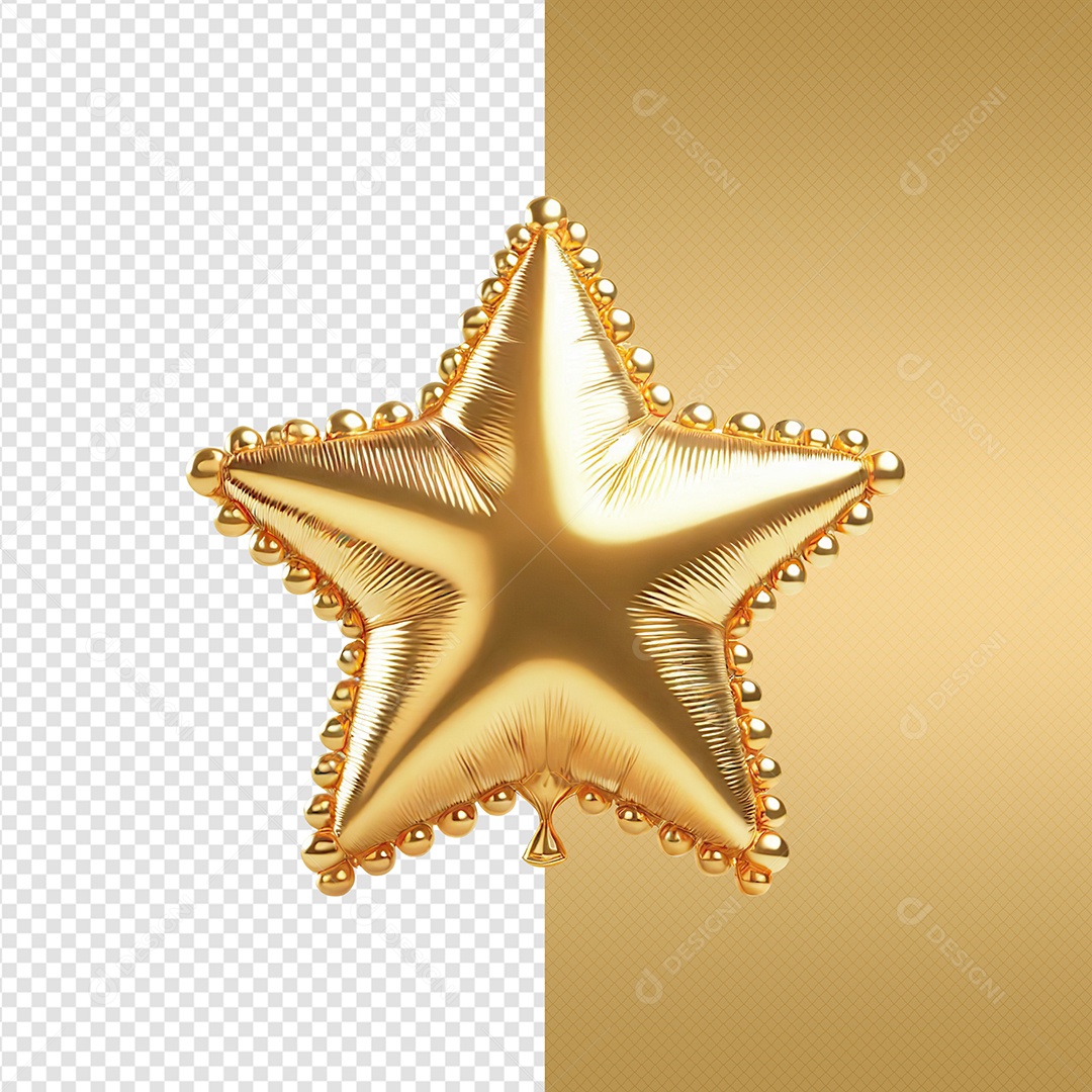 Balão Estrela Dourado Elemento 3D para Composição PSD