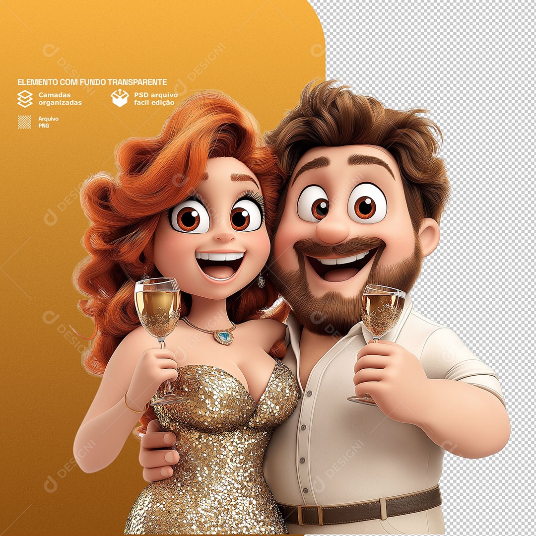 Personagem 3D Curtindo Virada de Ano para Composição PSD