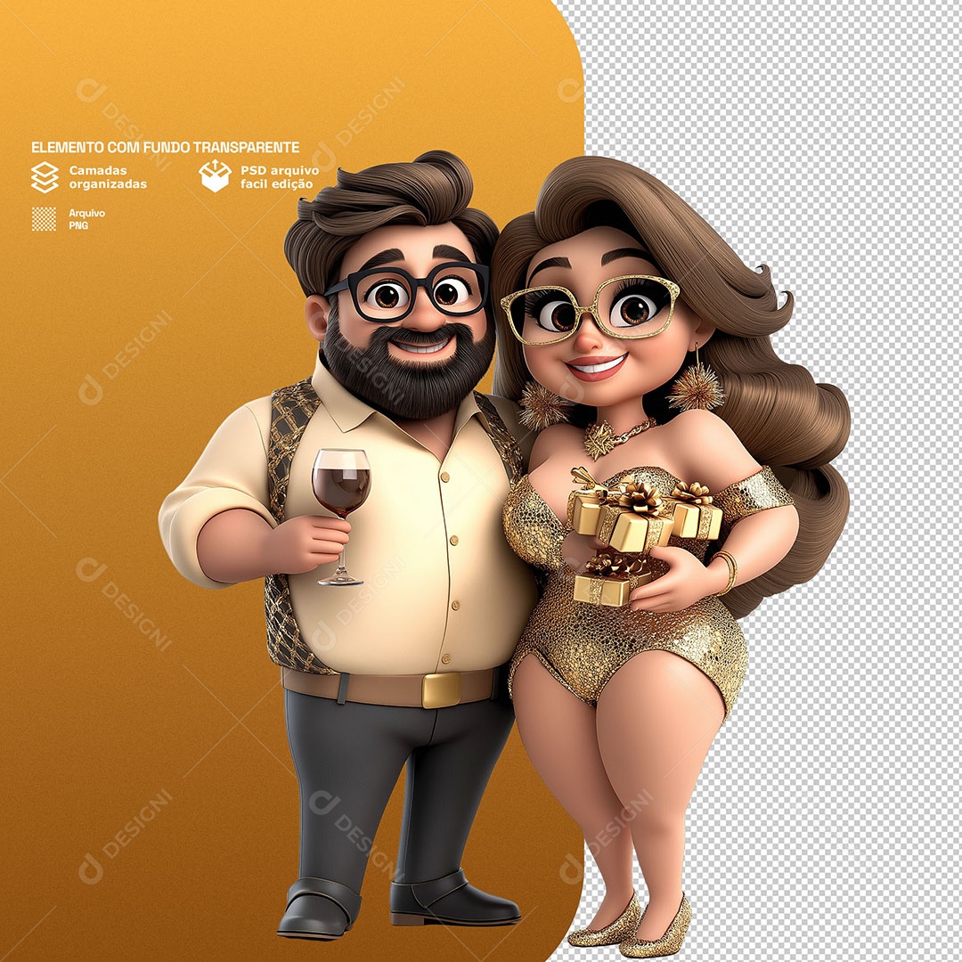 Personagem 3D Curtindo Virada de Ano para Composição PSD