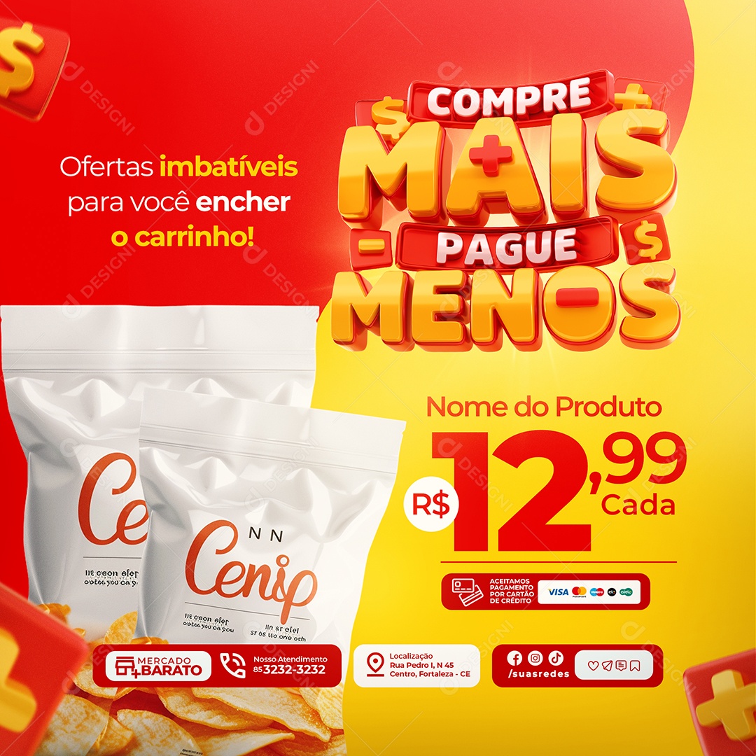 Supermercado Compre Mais Pague Menos Ofertas Imbatíveis Social Media PSD Editável
