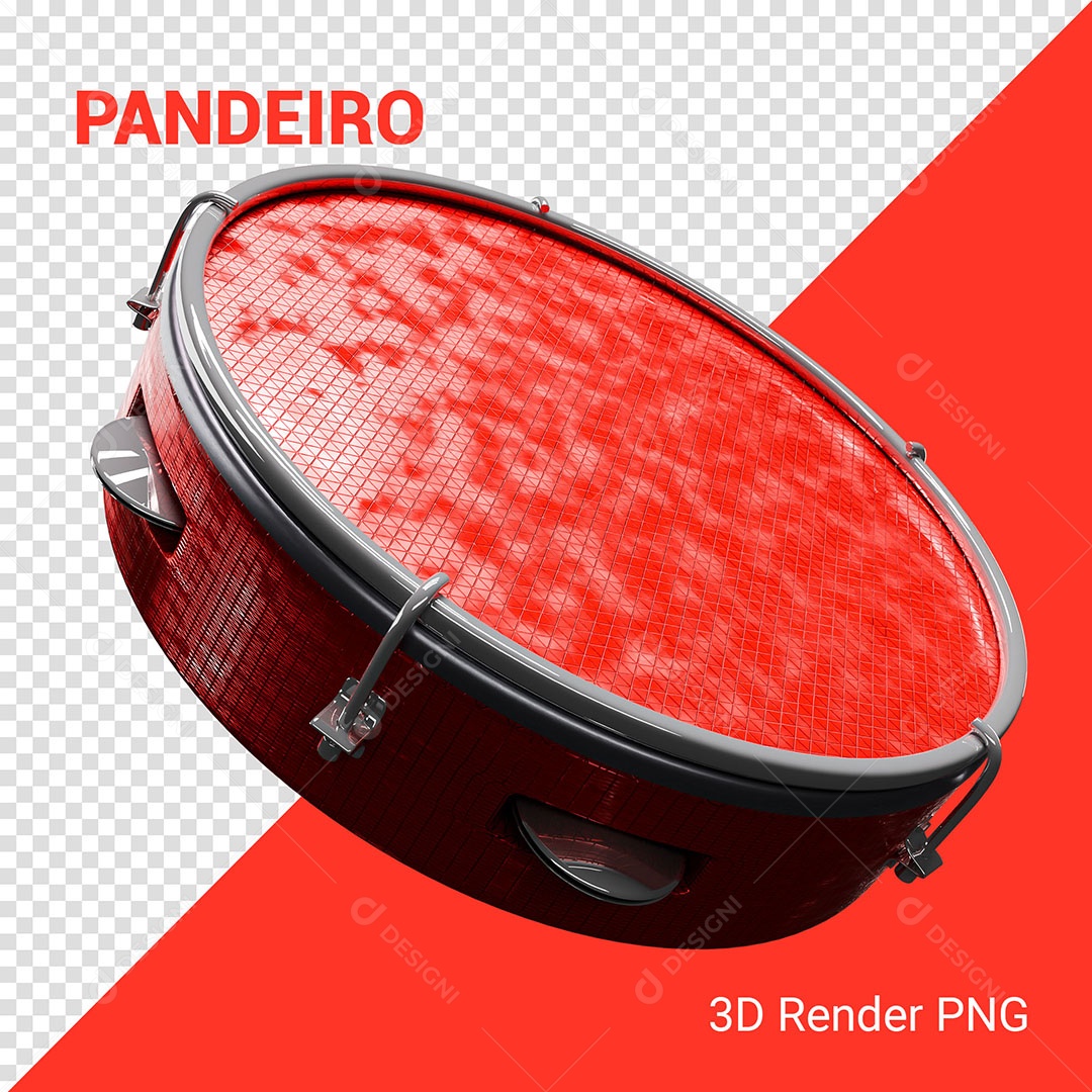 Elemento 3D Pandeiro Vermelho Para Composição PSD
