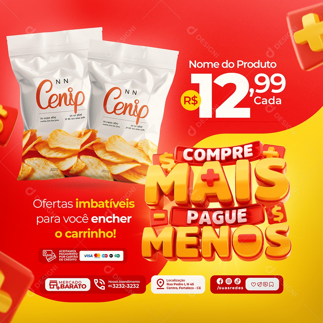 Supermercado Compre Mais Pague Menos Batatas Social Media PSD Editável