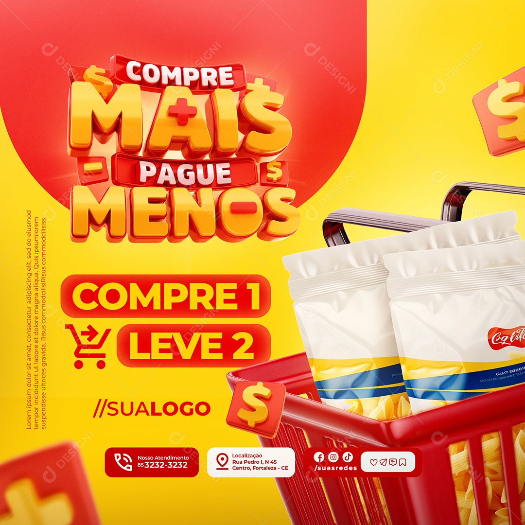 Supermercado Compre Mais Pague Menos Compre Um Leve Dois Social Media PSD Editável