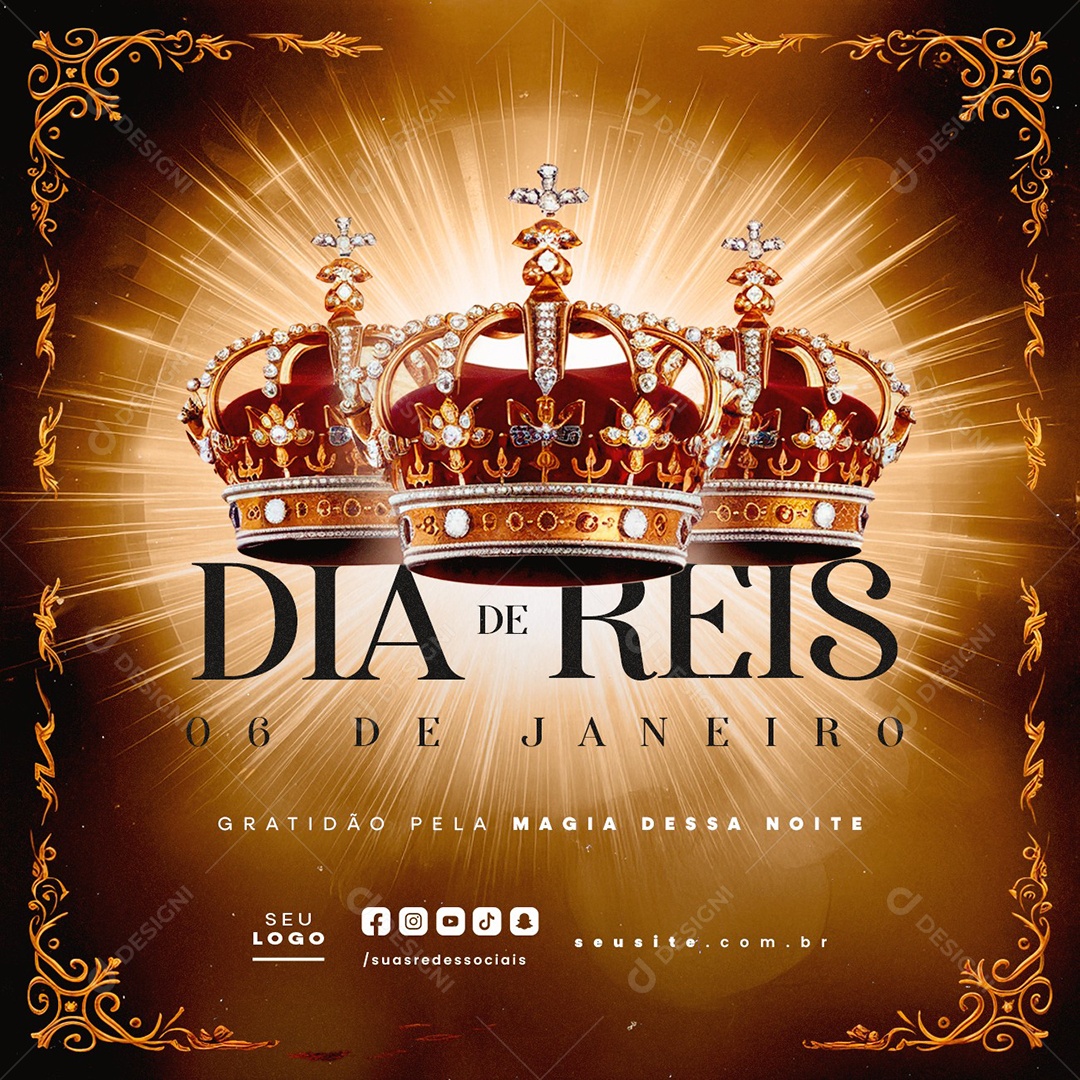 Dia de Reis 06 de Janeiro Gratidão pela Magia Dessa Noite Social Media PSD Editável