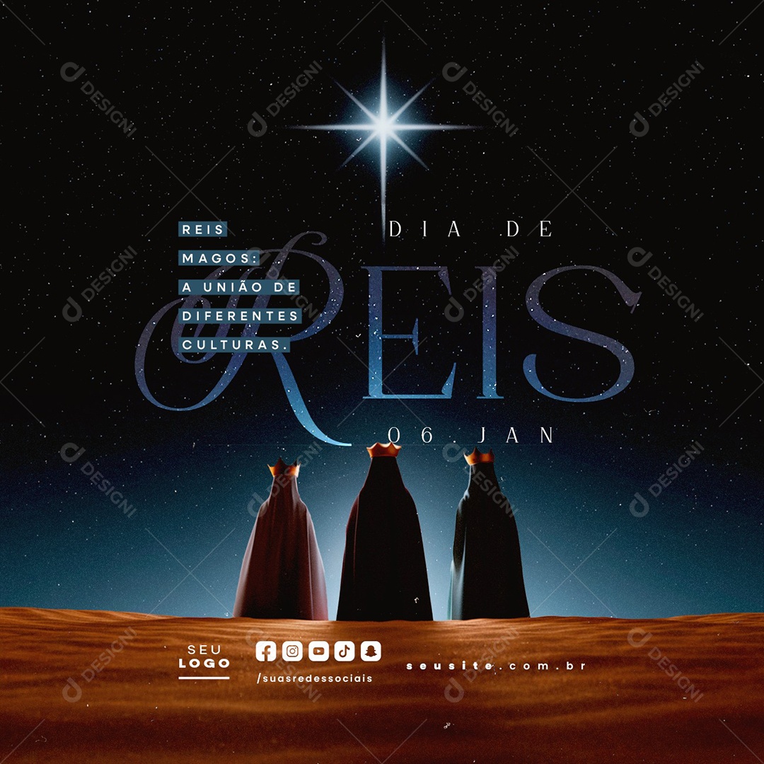 Dia de Reis 06 de Janeiro Reis Magos Social Media PSD Editável