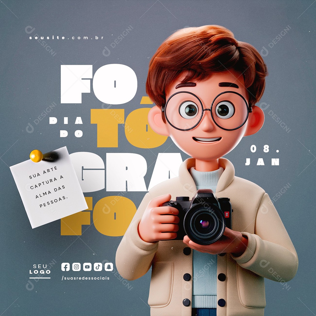 Dia do Fotográfo 08 de Janeiro Sua Arte Captura a Alma das Pessoas Social Media PSD Editável