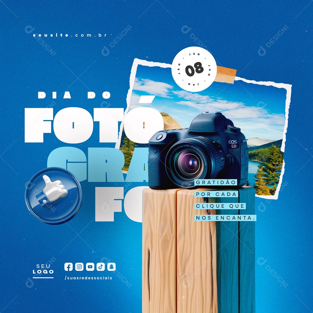 Dia do Fotográfo 08 de Janeiro Gratidão por Cada Clique Social Media PSD Editável