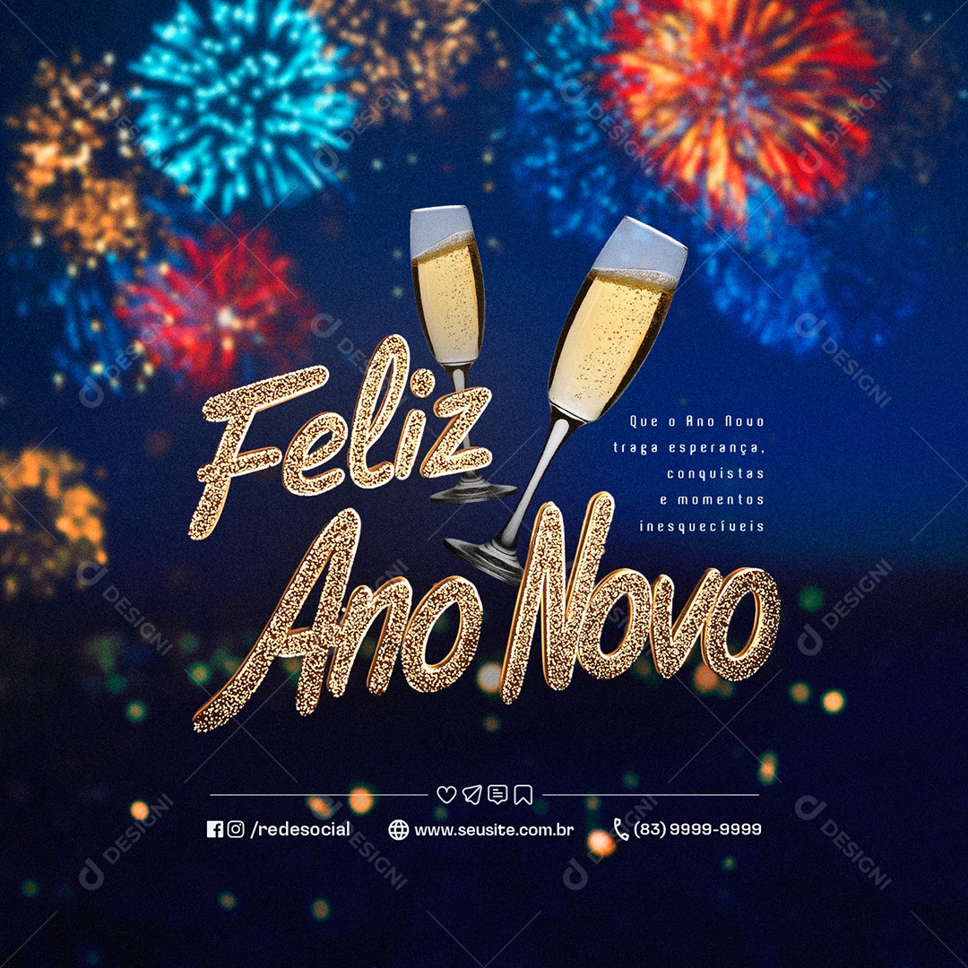 Social Media Feliz Ano Novo 01 de Janeiro PSD Editável