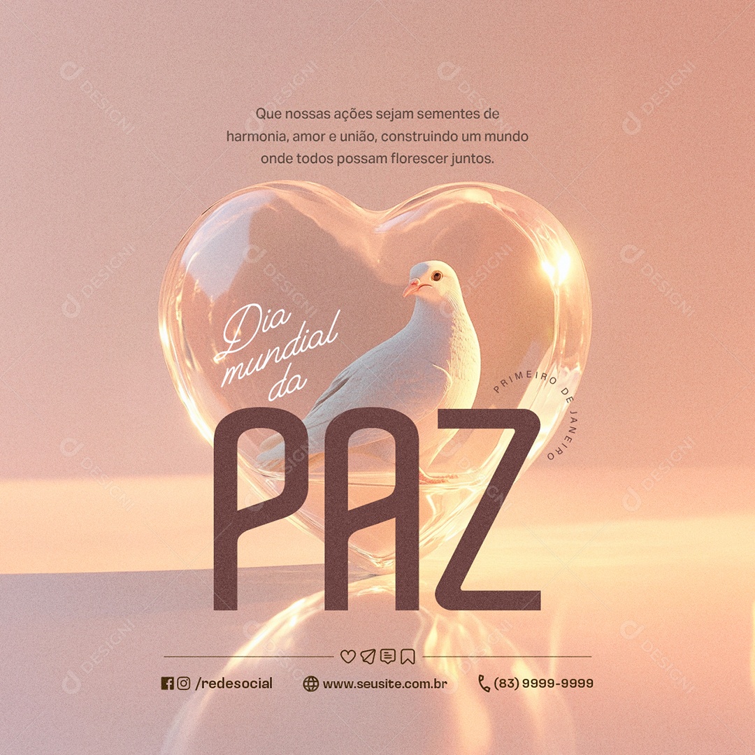 Dia Mundial da Paz 01 de Janeiro Construindo um Mundo Social Media PSD Editável