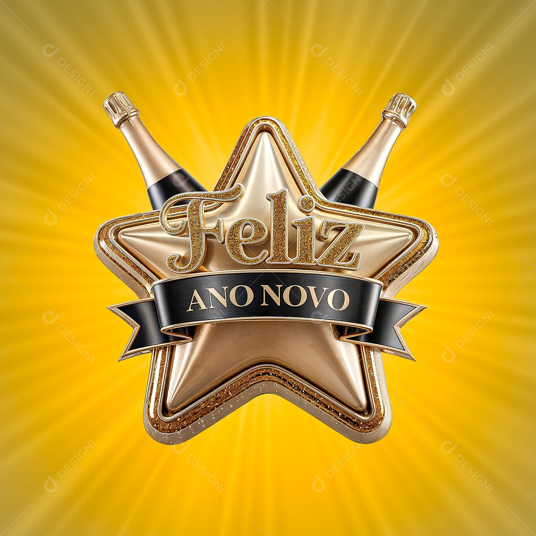 Selo 3D Feliz Ano Novo para Composição PSD