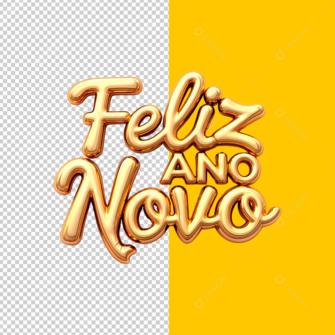 Selo 3D Feliz Ano Novo para Composição PSD