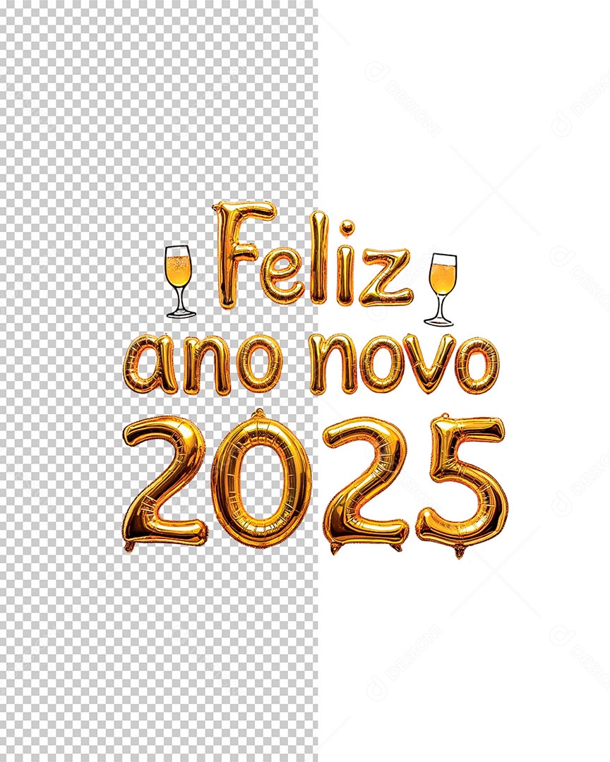 Selo 3D Feliz Ano Novo 2025 para Composição PSD