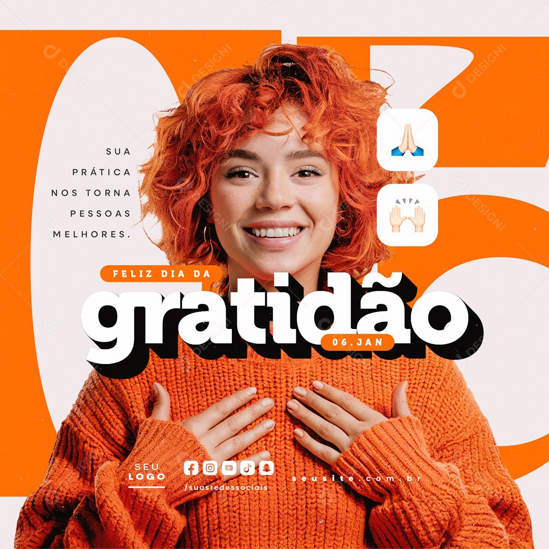 Feliz Dia da Gratidão 06 de Janeiro Social Media PSD Editável