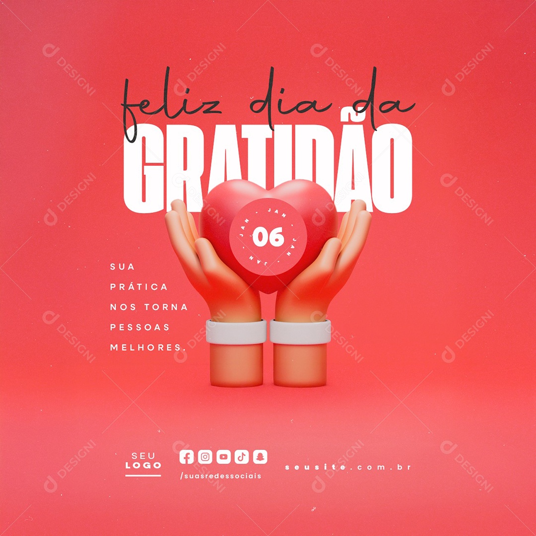 Feliz Dia da Gratidão 06 de Janeiro Social Media PSD Editável