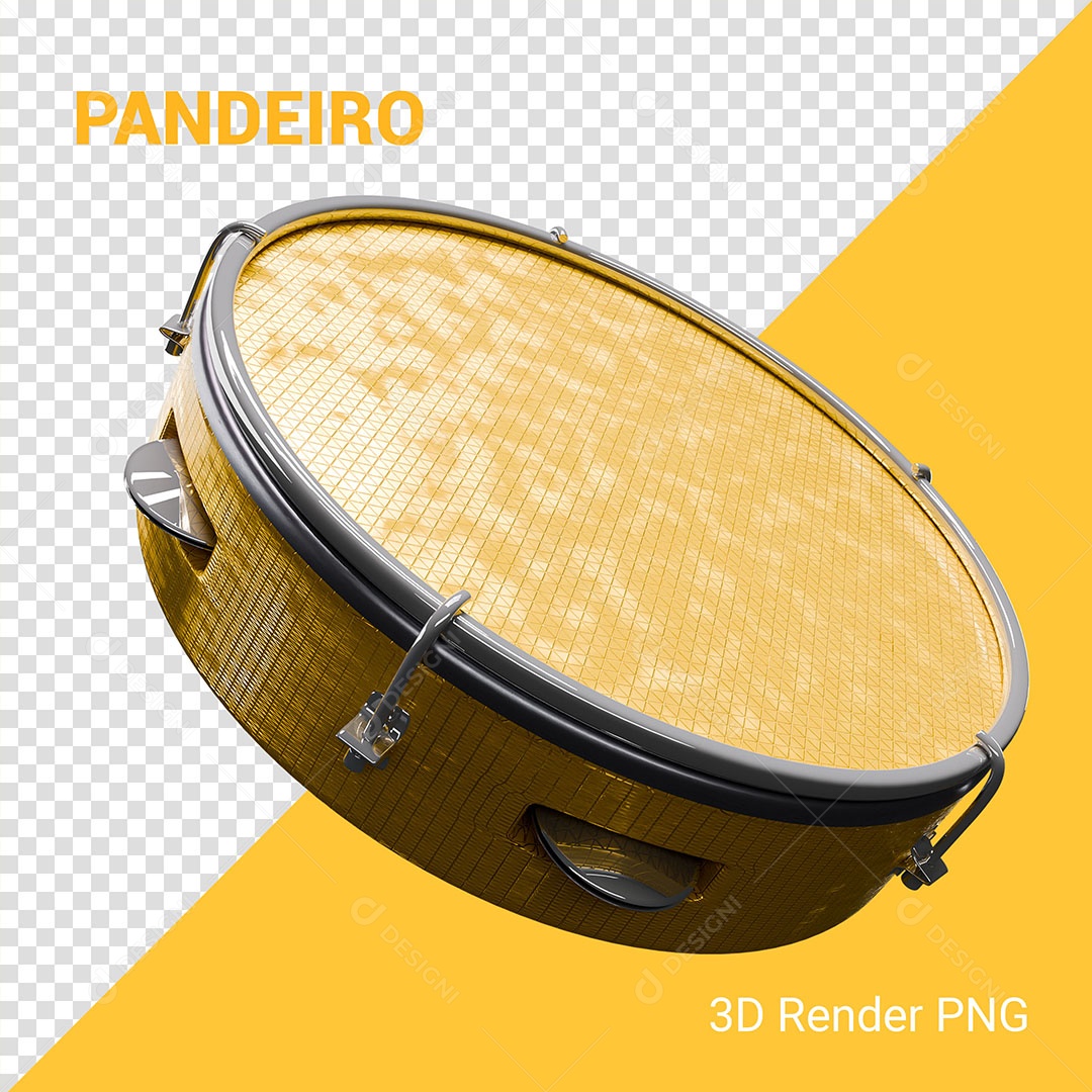 Elemento 3D Pandeiro Amarelo Para Composição PSD