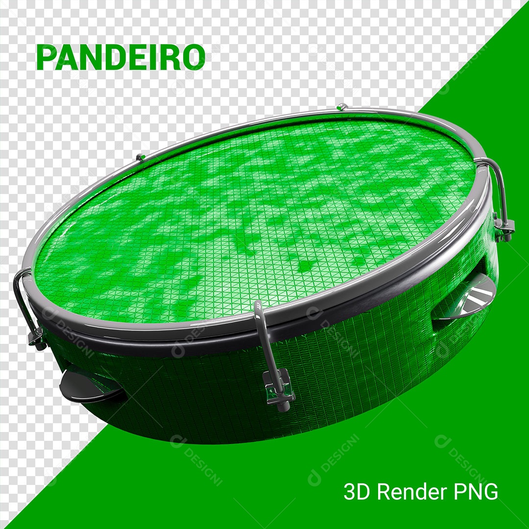 Elemento 3D Pandeiro Verde Para Composição PSD