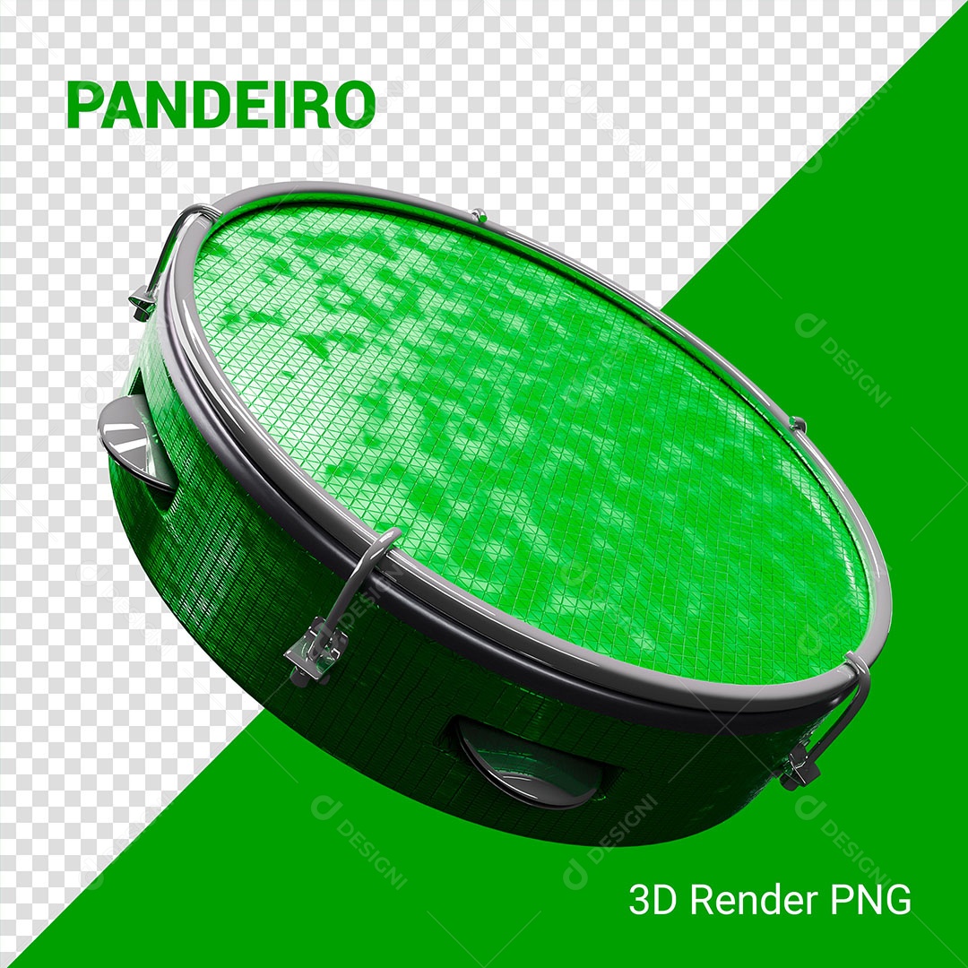 Elemento 3D Pandeiro Verde Para Composição PSD