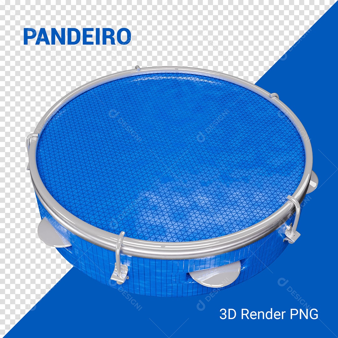 Elemento 3D Pandeiro Azul Para Composição PSD