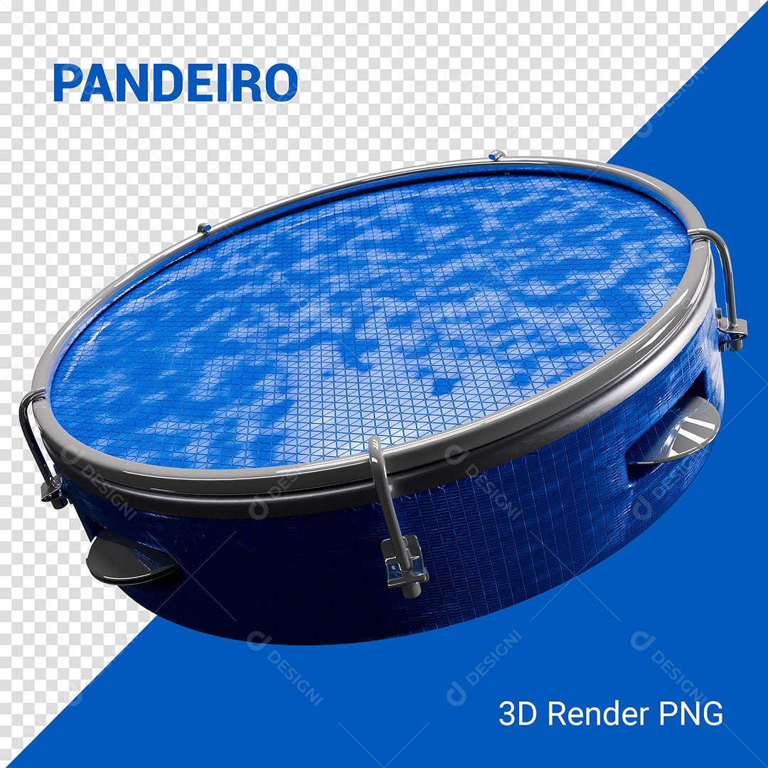 Elemento 3D Pandeiro Azul Para Composição PSD