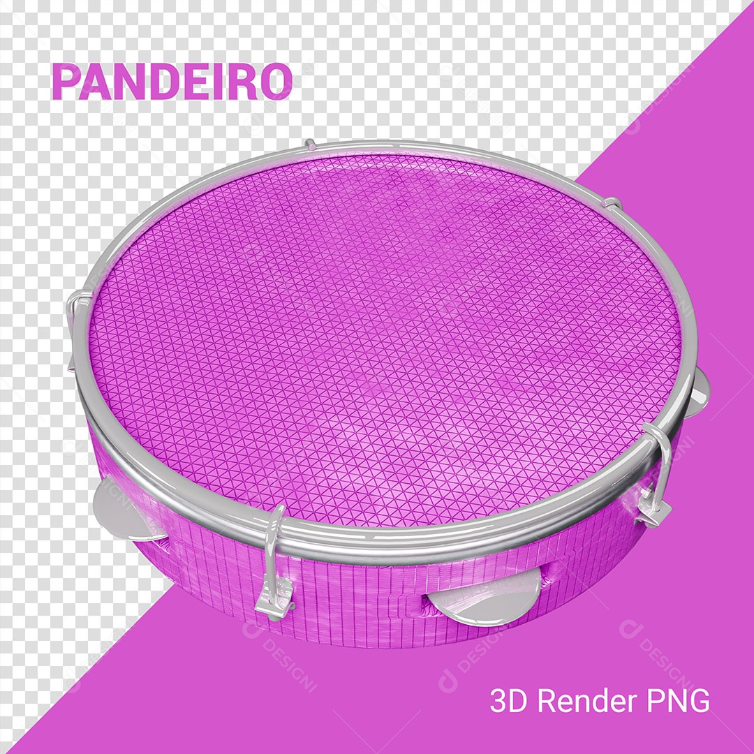 Elemento 3D Pandeiro Roxo Para Composição PSD