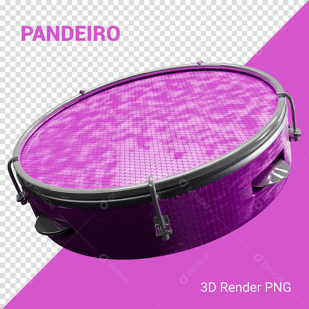 Elemento 3D Pandeiro Roxo Para Composição PSD