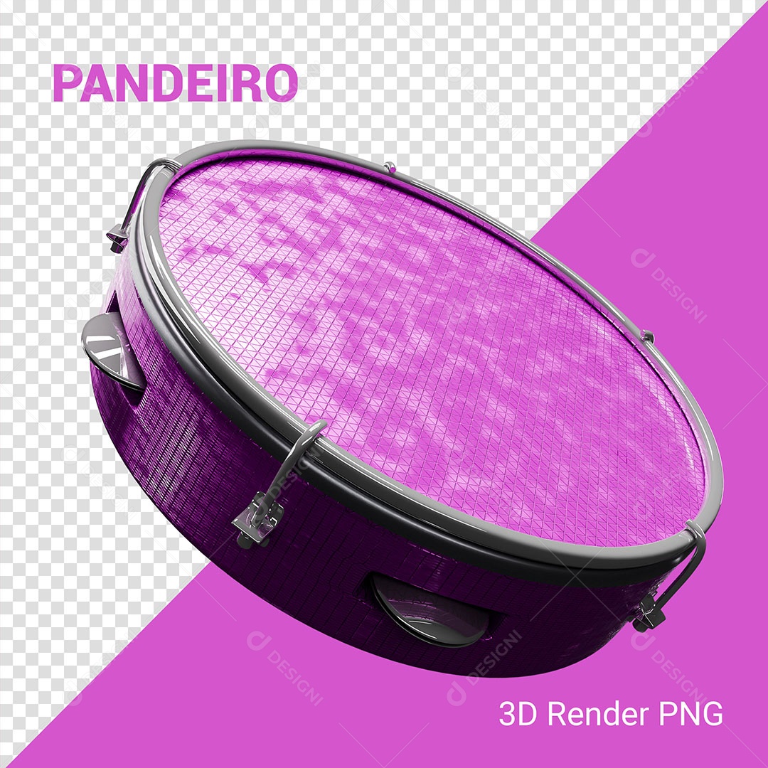 Elemento 3D Pandeiro Roxo Para Composição PSD