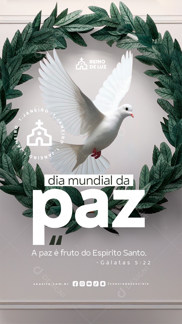 Story Dia Mundial da Paz 01 de Janeiro A Paz é Fruto do Espírito Santo Social Media PSD Editável
