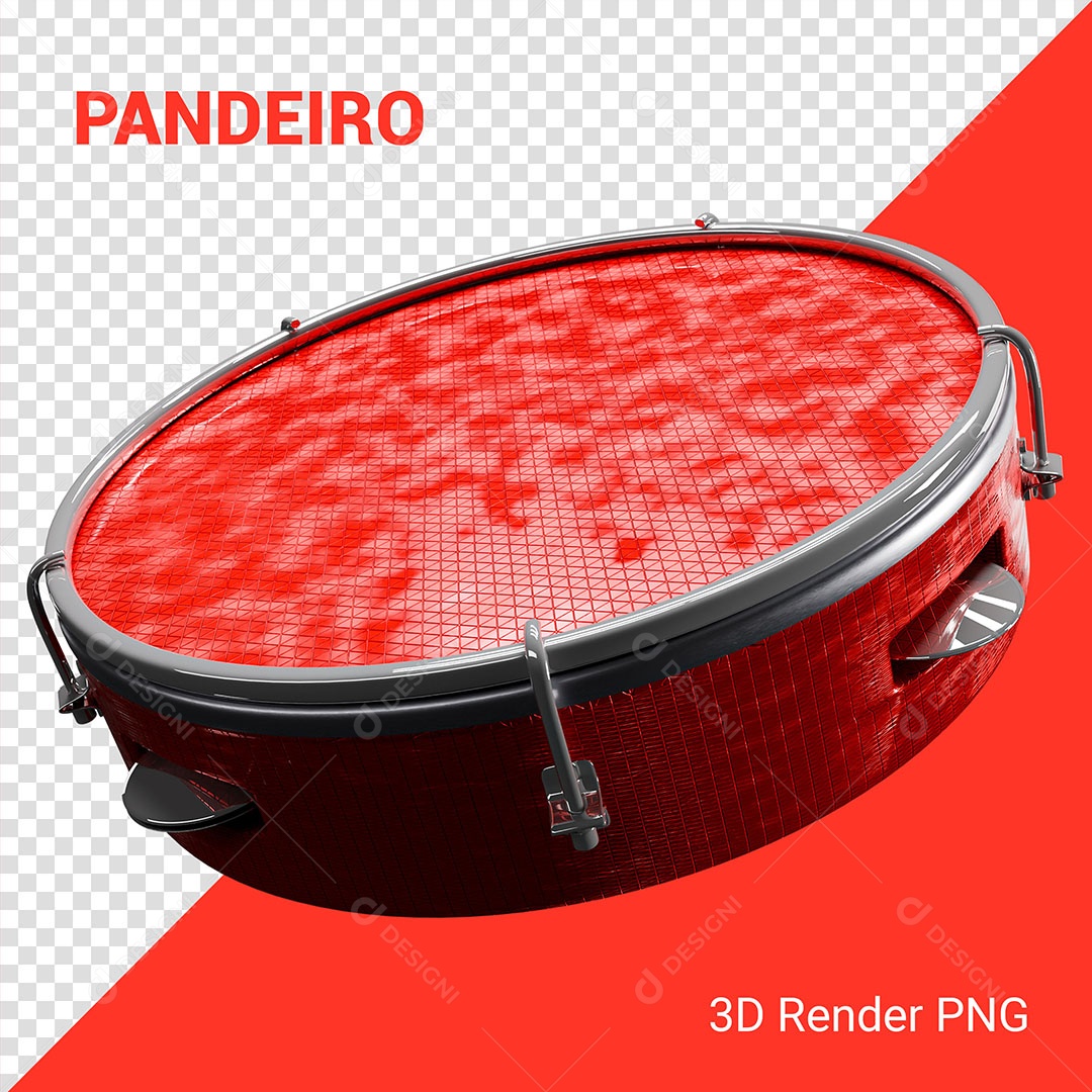 Elemento 3D Pandeiro Vermelho Para Composição PSD