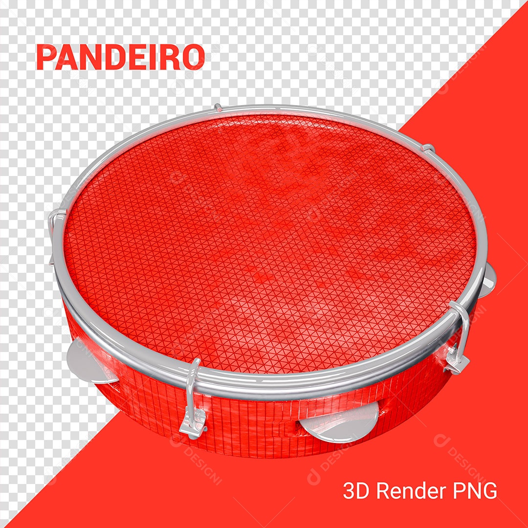 Elemento 3D Pandeiro Vermelho Para Composição PSD