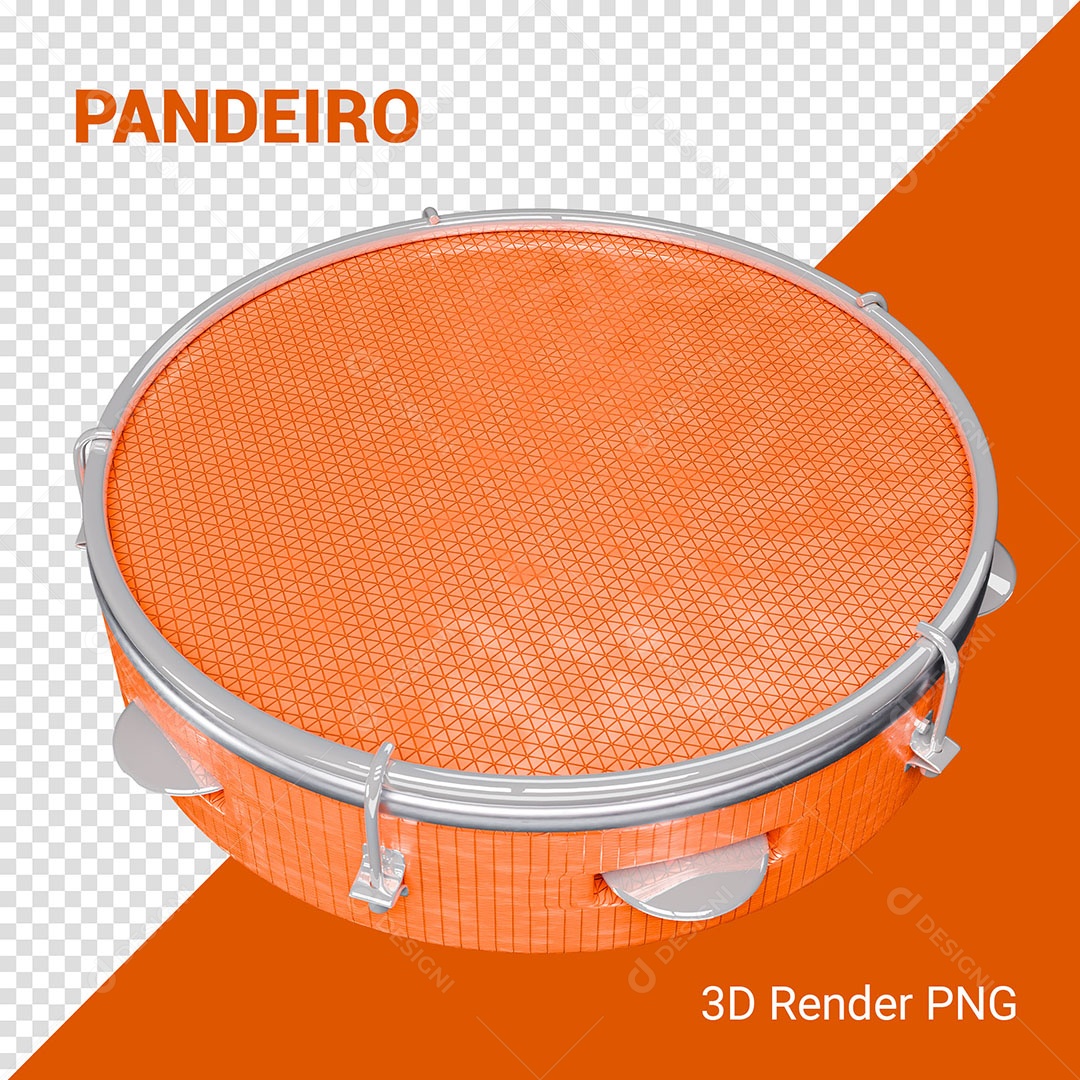 Elemento 3D Pandeiro Laranja Para Composição PSD