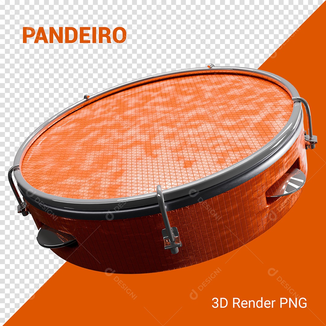 Elemento 3D Pandeiro Laranja Para Composição PSD