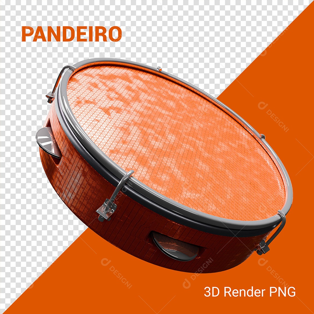 Elemento 3D Pandeiro Laranja Para Composição PSD