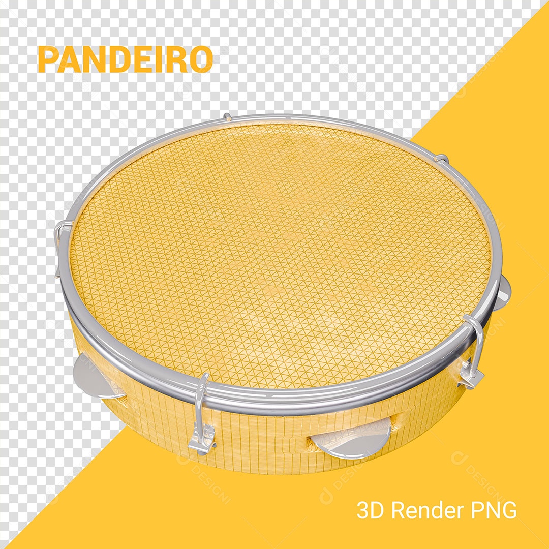 Elemento 3D Pandeiro Amarelo Para Composição PSD