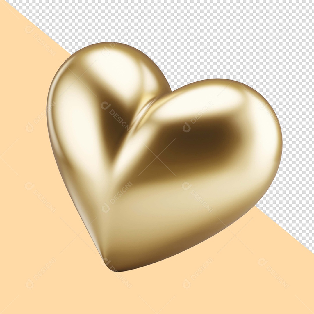 Coração Dourado 3D Para Composição PSD
