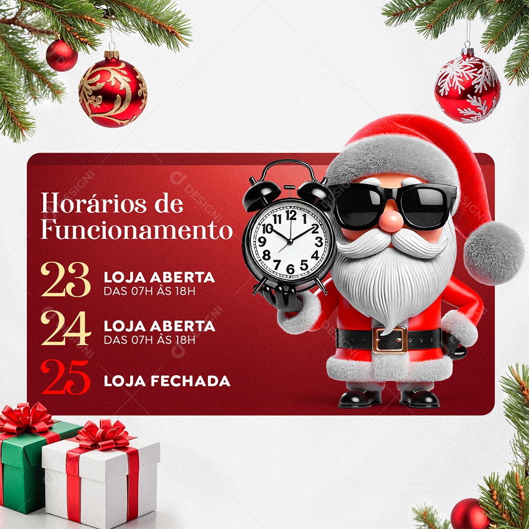 Recesso Horários de Funcionamento Natal Social Media PSD Editável