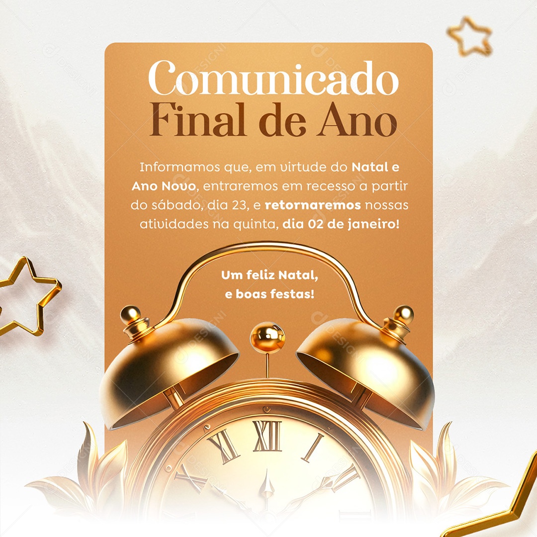 Recesso Comunicado Final de Ano Social Media PSD Editável