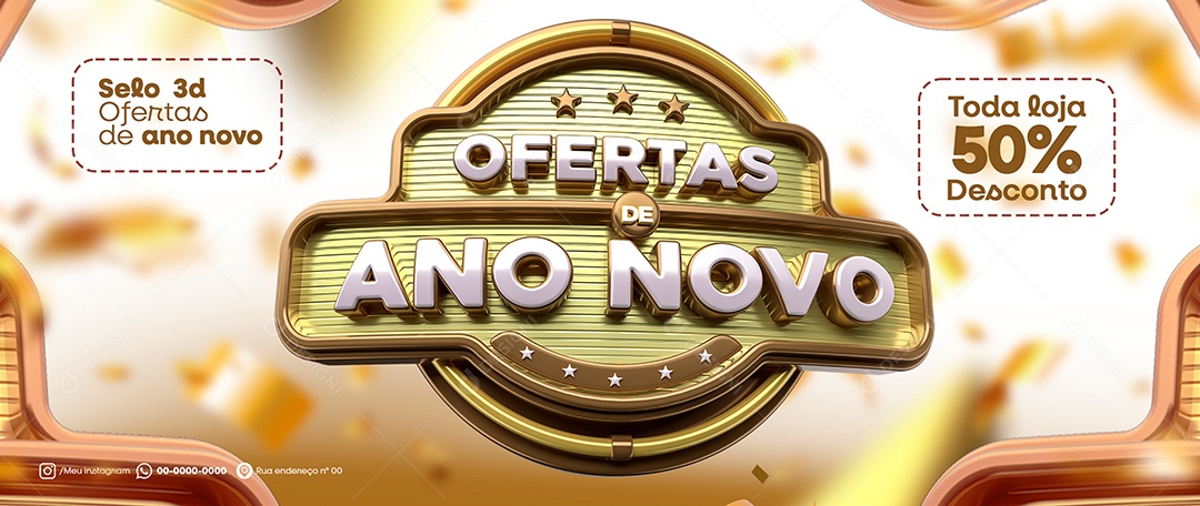 Banner Ofertas De Ano Novo Toda Loja 50% Desconto Social Media PSD Editável