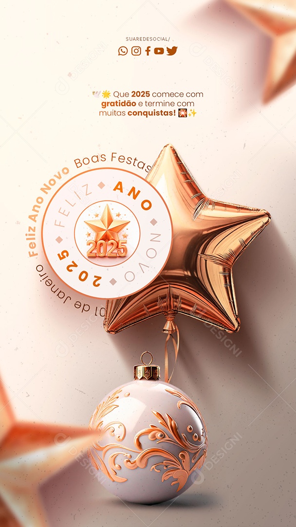 Story Feliz Ano Novo 01 de Janeiro Social Media PSD Editável