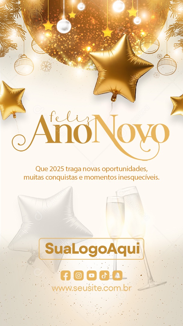 Story Feliz Ano Novo 2025 Réveillon Social Media PSD Editável