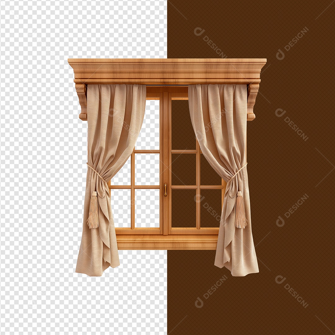 Janela de Madeira Elemento 3D para Composição PSD