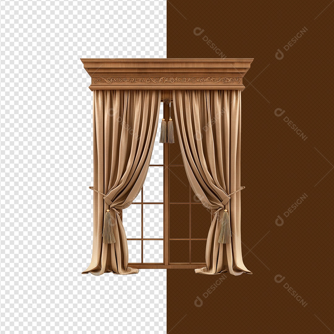 Janela de Madeira Elemento 3D para Composição PSD