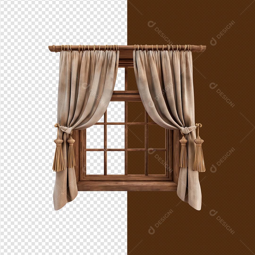 Janela de Madeira Elemento 3D para Composição PSD