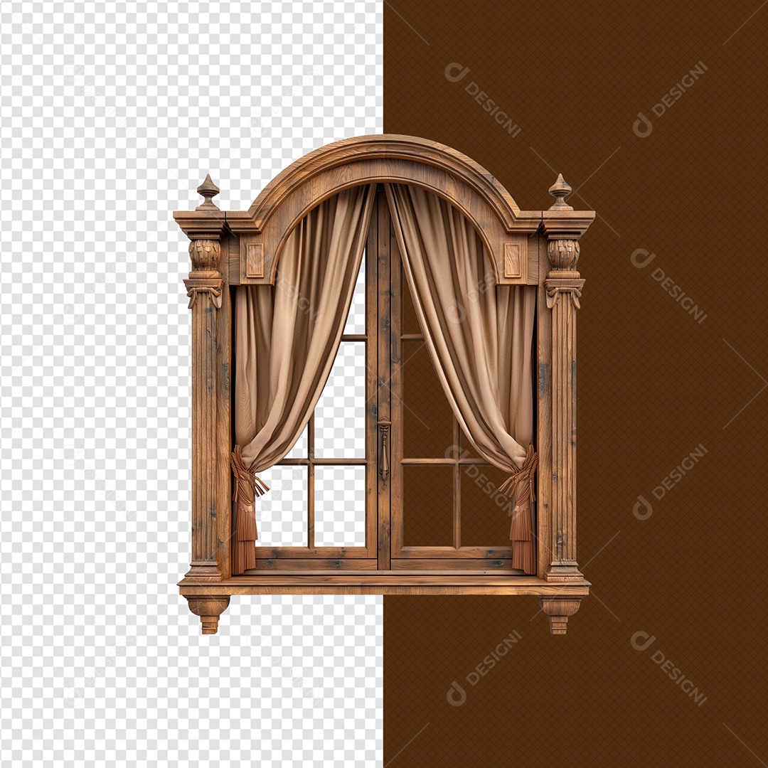 Janela de Madeira Elemento 3D para Composição PSD