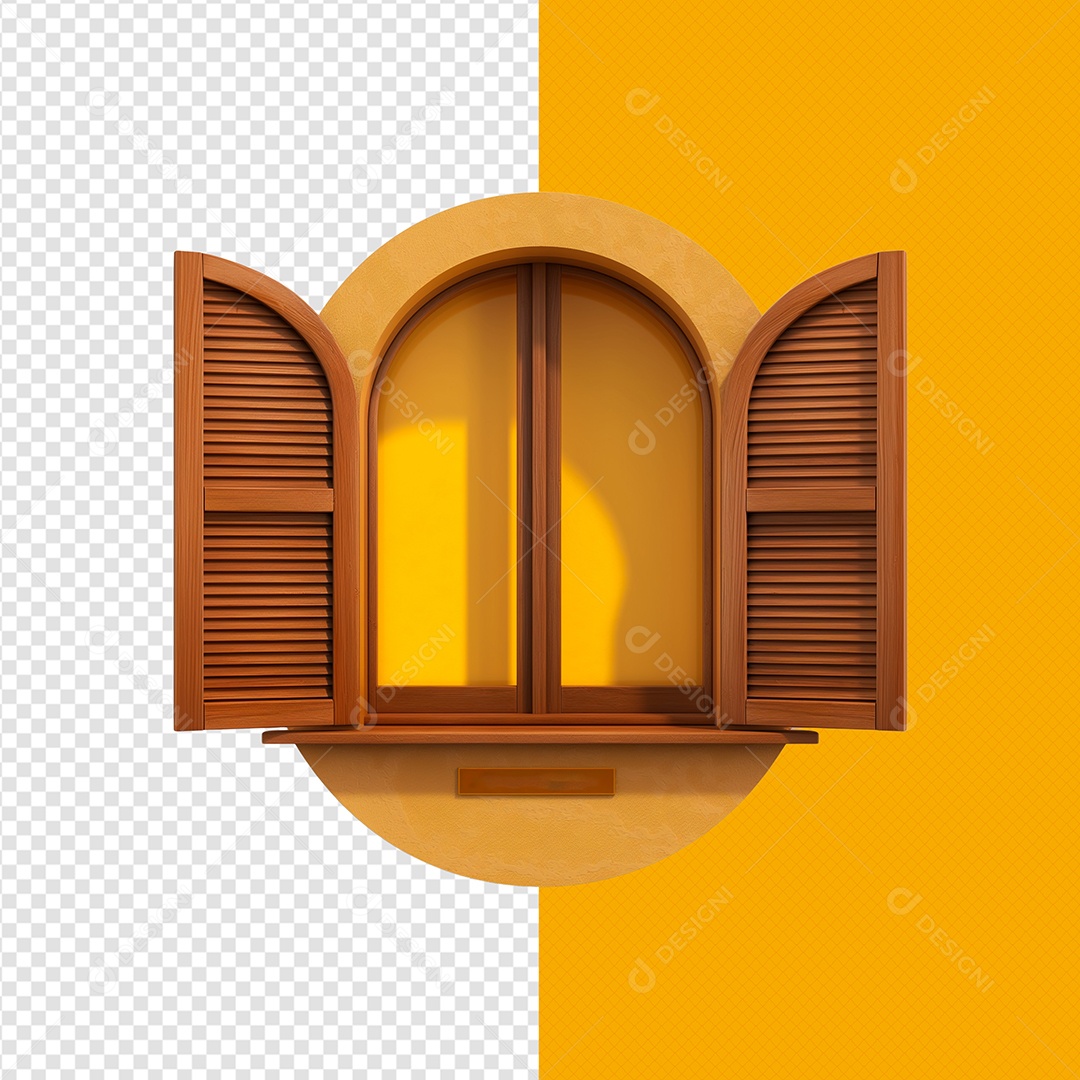 Elemento 3D Janela de Madeira para Composição PSD