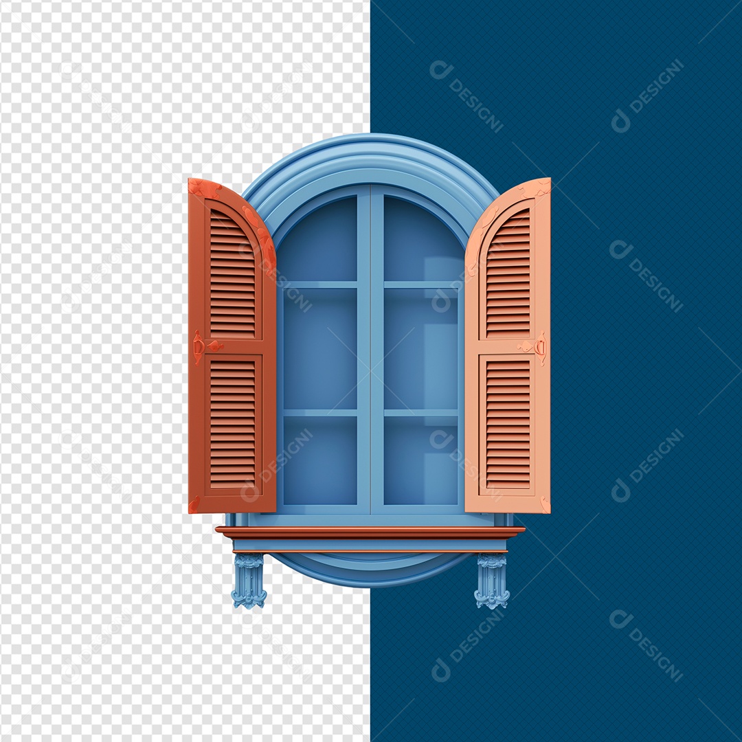 Janela de Madeira Elemento 3D para Composição PSD